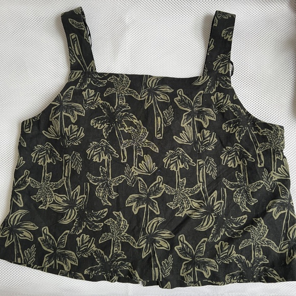 Joe Fresh Top Sleeveless Blouse XL Straps Dark Green Palm Trees Linen Cotton New - Picture 3 of 8